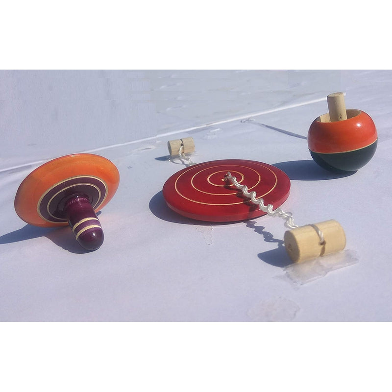 Wooden spinners | Finger top flip top whirling (Set of 3) - Assorted Colours