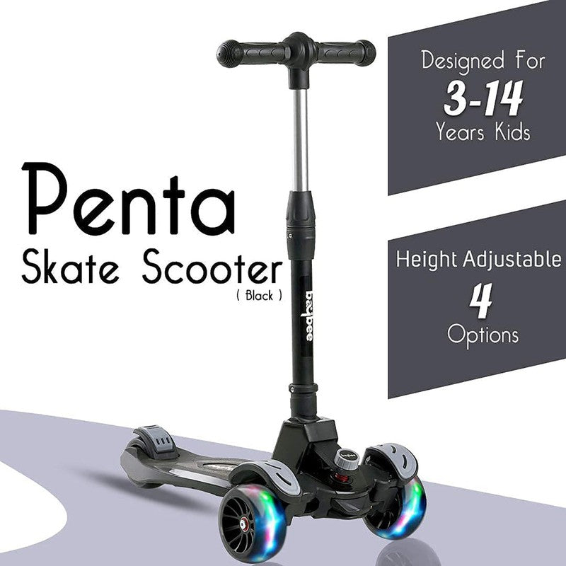 Penta Scooter for Kids, 3 Wheel Kids Scooter Smart Kick Scooter with Foldable & Height Adjustable Handle & Extra-Wide LED PU Wheels & Brake | Skate Scooter for Kids - COD Not Available