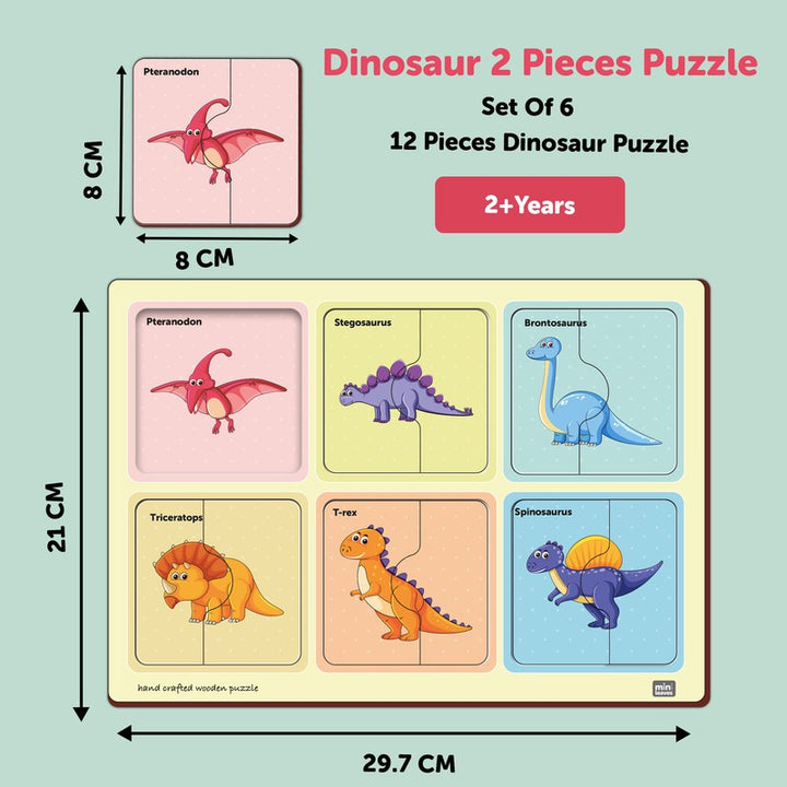 2 Piece Of Dinosaurs Puzzle (Set of 6)