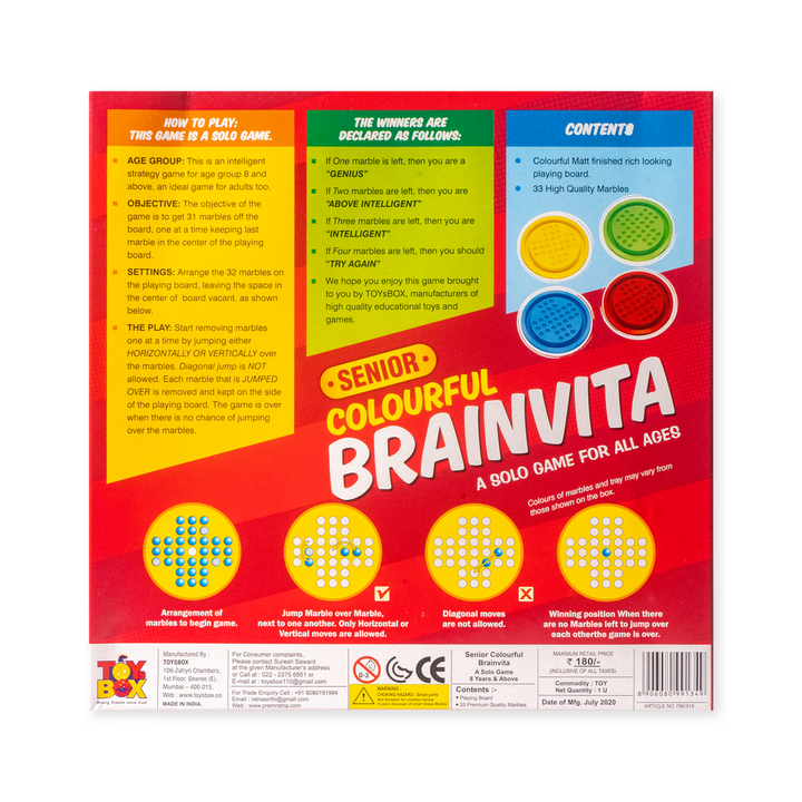 Return Gifts (Pack of 3,5,12) Colourful Brainvita - Senior