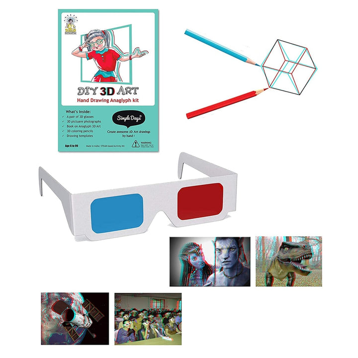 Learn 3D Hand Drawing Art (DIY Anaglyph Kit | 3D Glasses | 3D Photographs | Coloring Pens | Instruction Booklet)