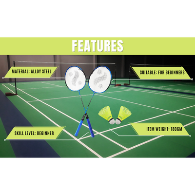 Aluminum Blend Badminton Racket Set (2 Badminton Racquet ,2 Shuttlecocks ,1 Badminton Full Cover) | Assorted Colours