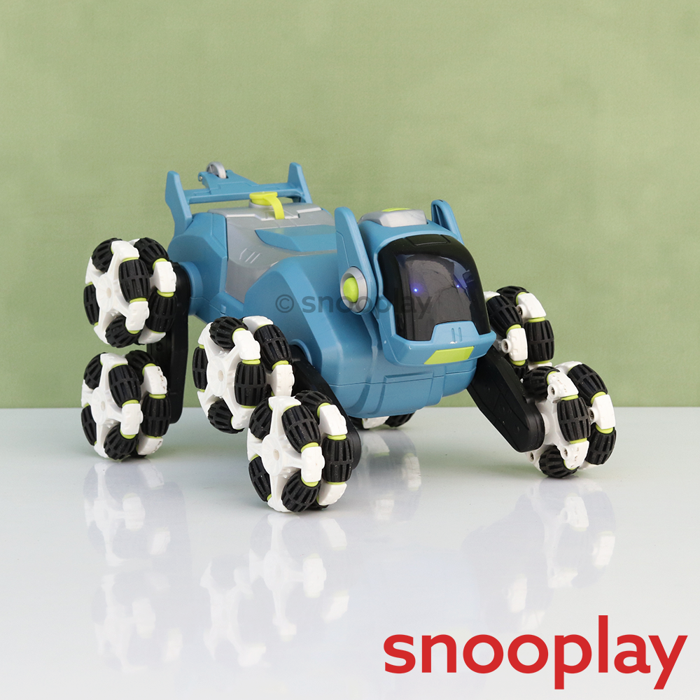 Lunar Pioneer 8 Wheel Remote Control Stunt Robot Dog - Spray, Music & Lights | 2.4GHz 360° Spin Action Toy (6-12 Years)