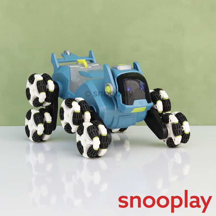 Lunar Pioneer 8 Wheel Remote Control Stunt Robot Dog - Spray, Music & Lights | 2.4GHz 360° Spin Action Toy (6-12 Years)