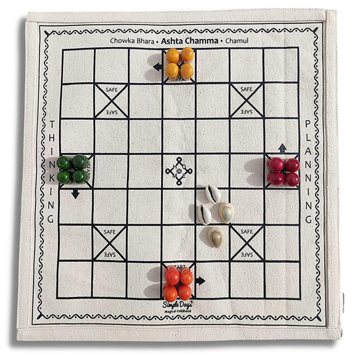 Ludo Indian Traditional Board Game - 34 x 34 Cms (Ashta Chamma | Chowka Bara | Taayam | Katta Mane)