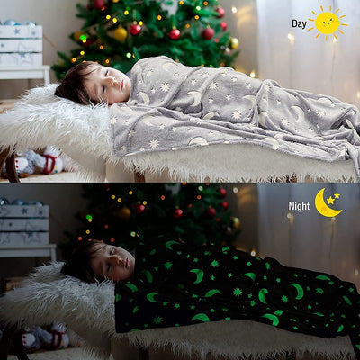 Moon and Stars Luminous Throw Grow in Dark Blanket