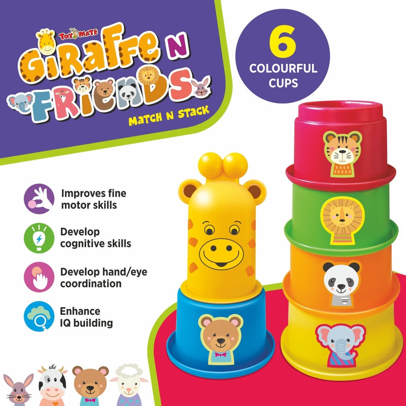 Stacking Cups with Shapes, Animals & Colors Recognition - Giraffe N Friends Game