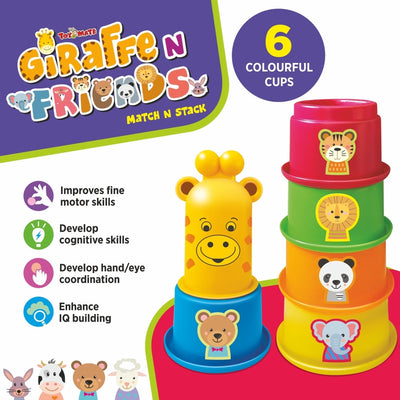 Stacking Cups with Shapes, Animals & Colors Recognition - Giraffe N Friends Game