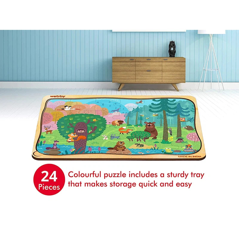 Cartoon Jungle Wooden Jigsaw Puzzle, 24pcs