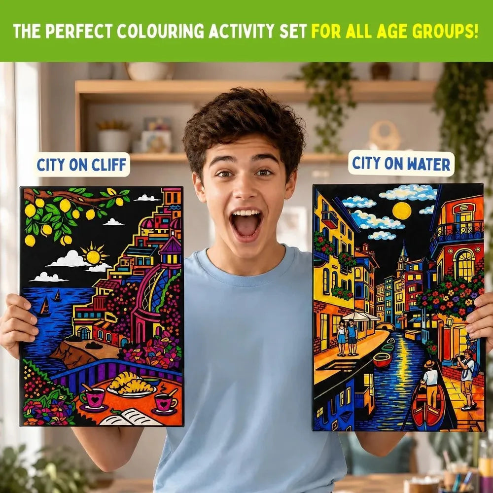 PepPlay Velvet Colouring Canvas | Set of 2 – City Scape Series - Venice & Amalfi Coast