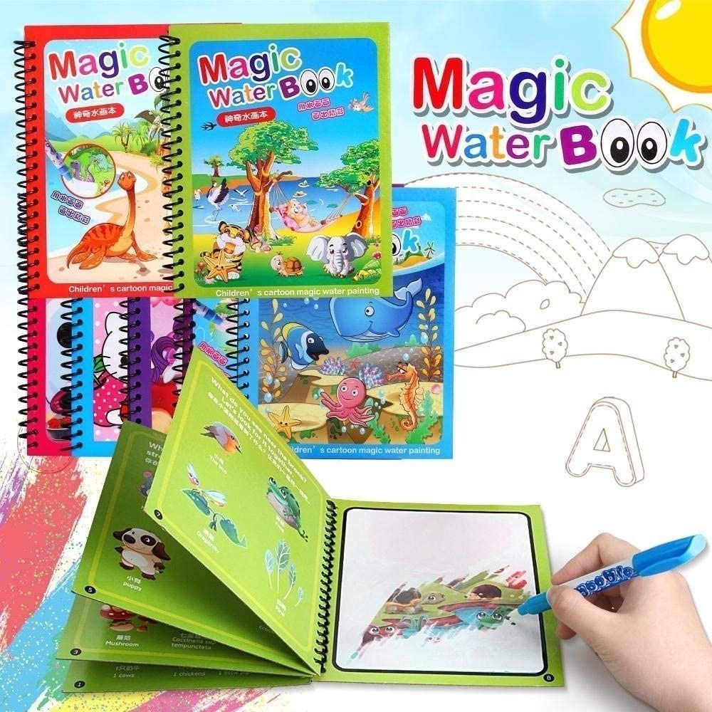 Quick Dry Re-Usable Magic Coloring Water Book Doodle with Magic Pen (Assorted Design) (Pack of 6)