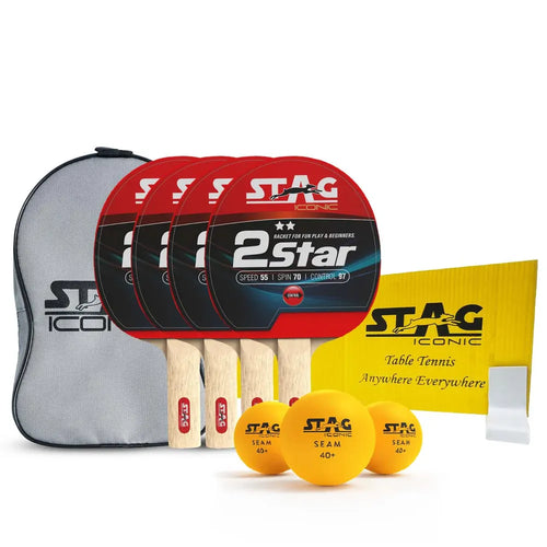 STAG ICONIC 2 Star Anywhere Table Tennis Set - All in One Ping Pong Kit with Rackets, Balls & Net (9 Years till Grown Ups)