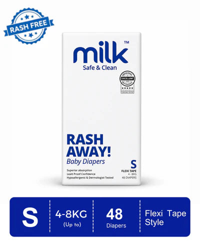 Milk (Size S) Baby Diaper Flexi Tape | 48 Pieces | 4–8 kg