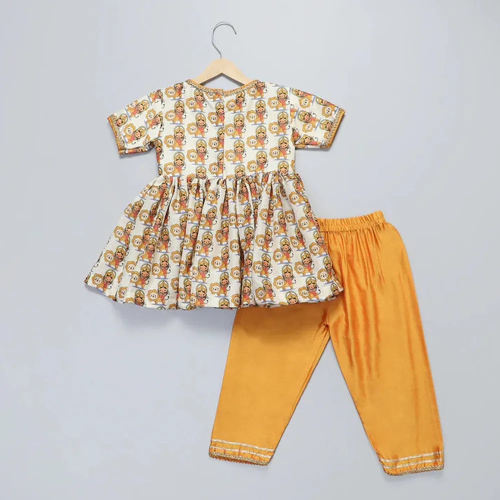 The Little Tales Durgaji Print Kurta Payjama Set (6-7 Years)