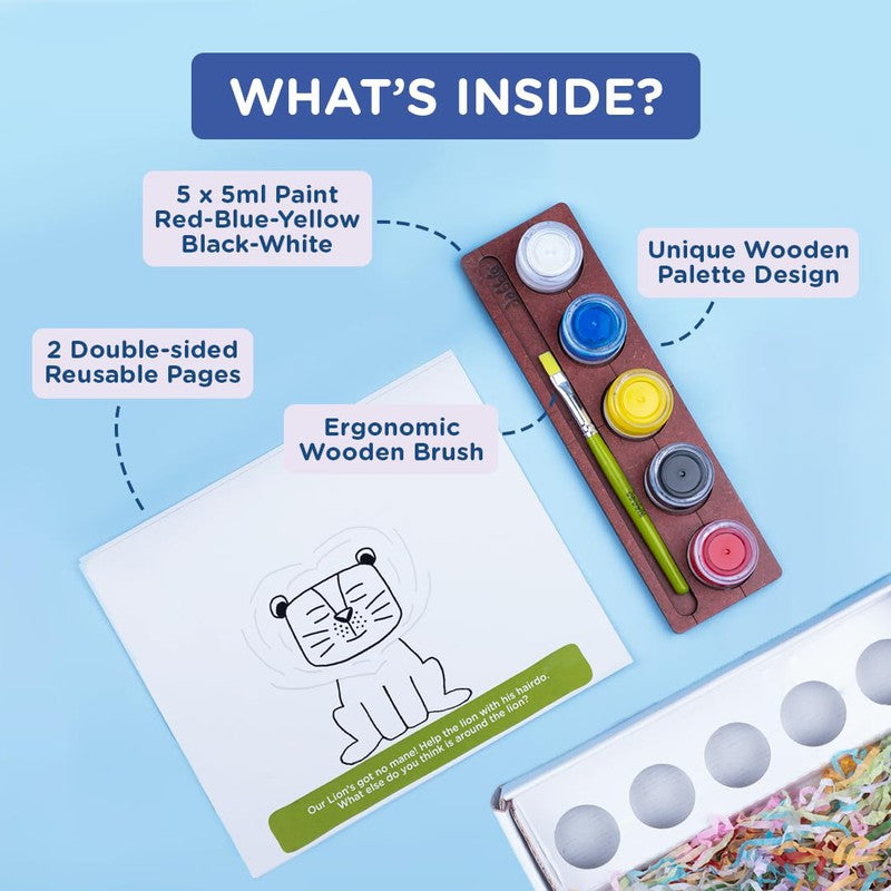 All In One Paint Kit | Washable Paints + Reusable Colouring Pages for Kids