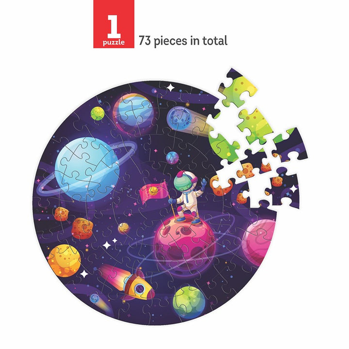 Space Adventure Puzzle For Kids | 3+Years | 73 Pieces, 8  Flash Cards, 1 Additional Booklet.