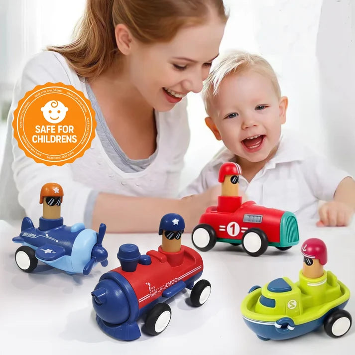 Kidology Bonkerheads 4 Push & Go Play Cars | Fun Friction-Powered Toys