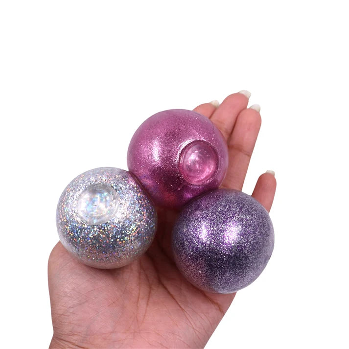Scoobies Dazzle Drop Balls – 3 Glitter Squishy + 1 Fuzzy Spiky Sensory Ball (Set of 4) | Stress Relief & Sensory Play