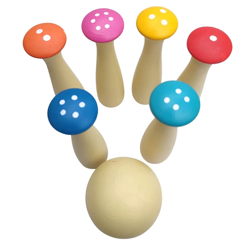 Wooden Bowling Pins Mushroom Design Bowling Set