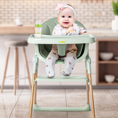 Foldable Baby High Chair for Kids with Adjustable Tray & Safety Belt | Feeding Booster Chair for Toddlers with Tray & Footrest