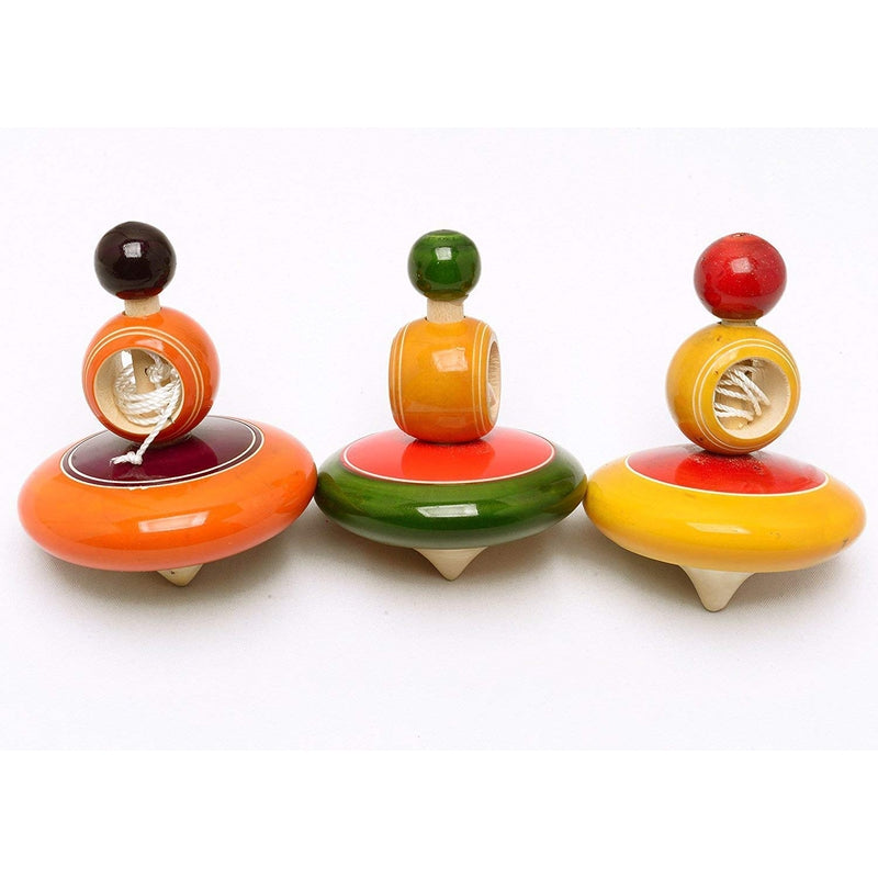 Wooden Spinning Top (Self Winding Pull String Top) - Assorted Colours