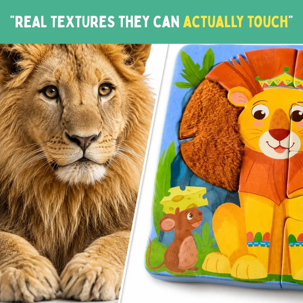 PepPlay My First Touch & Feel Puzzles - Wild Animals | Sensory Learning for Toddlers | 4 three-piece puzzles