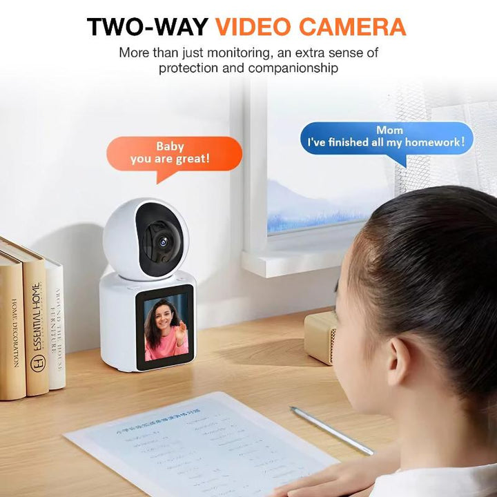 Indoor 2MP Security Camera with Screen, 2 Way Voice & Video Calling and WiFi 2.4Ghz (2-18 Years)