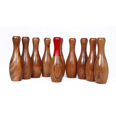 Backyard Skittles Bowling Wooden Hardwood Set (10 Pins, 3 Balls, 1 Ring)