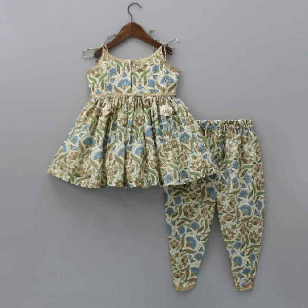 The Little Tales Tie-Up Straps Top and Matching Dhoti with Net Blue Dupatta