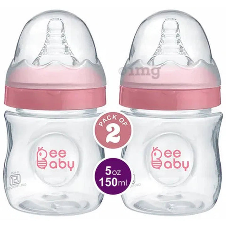 Ease Wide Neck Baby Feeding Bottle with Medium Flow Anti-Colic Soft Silicone Nipple -  150 ML / 5 oz (Pack of 2)