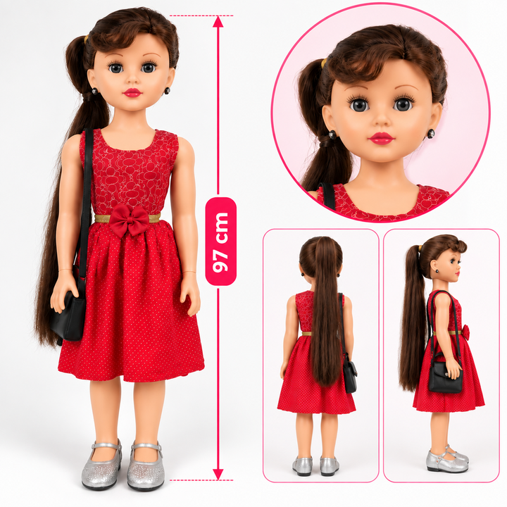 Saina Fashion Doll with Stand - 3.2 feet | Large Dress-Up Doll with Long Hair | Pretend Play & Role Play Toy for Kids