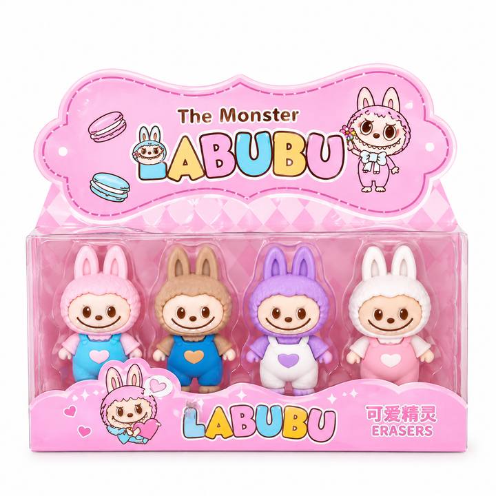 Pack of 4 Colourful Labubu Doll Erasers