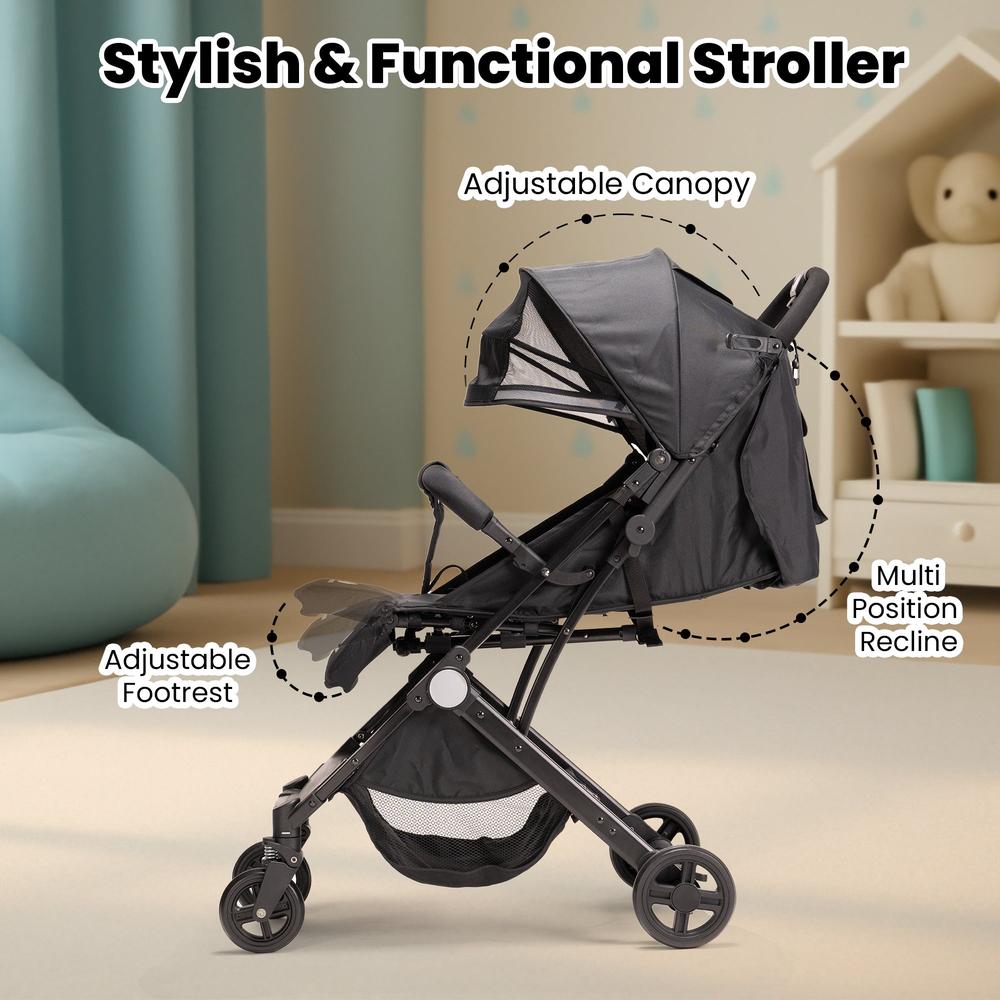 Tinyberg Baby Stroller with Shock Absorber Function | 360° Swivel Wheel | 5-Point Seat Belt and Large Storage Basket | Upto 25 Kg | B-wagon