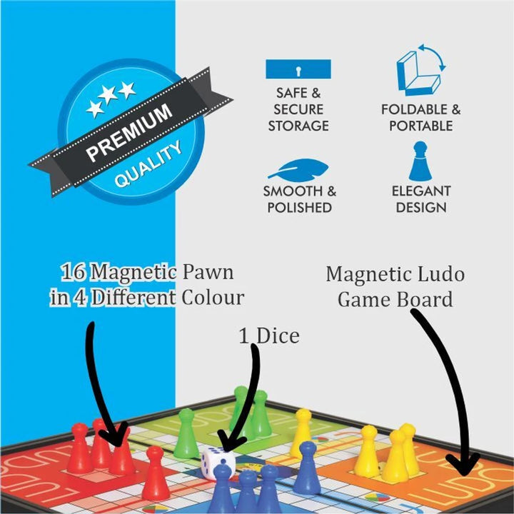 Ekta Magnetic Ludo Board Game | Foldable Portable Ludo Set | Magnetic Family Board Game with Storage