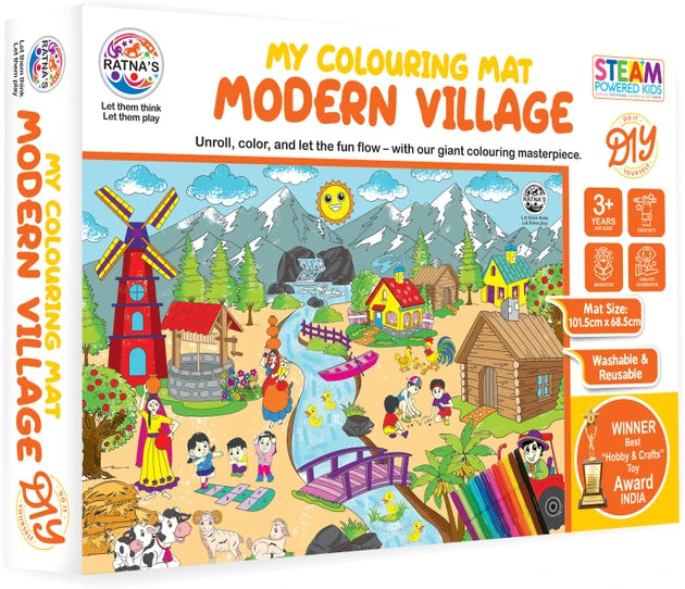 Ratna's My Colouring Mat - Modern Village I Washable & Reusable Colouring Mat