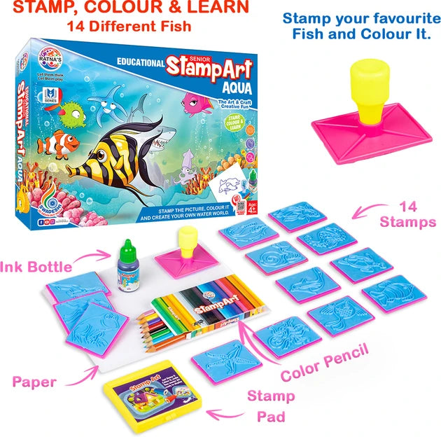 Ratna's Educational Art & Craft Stamp Art -Aqua I 14 Stamps