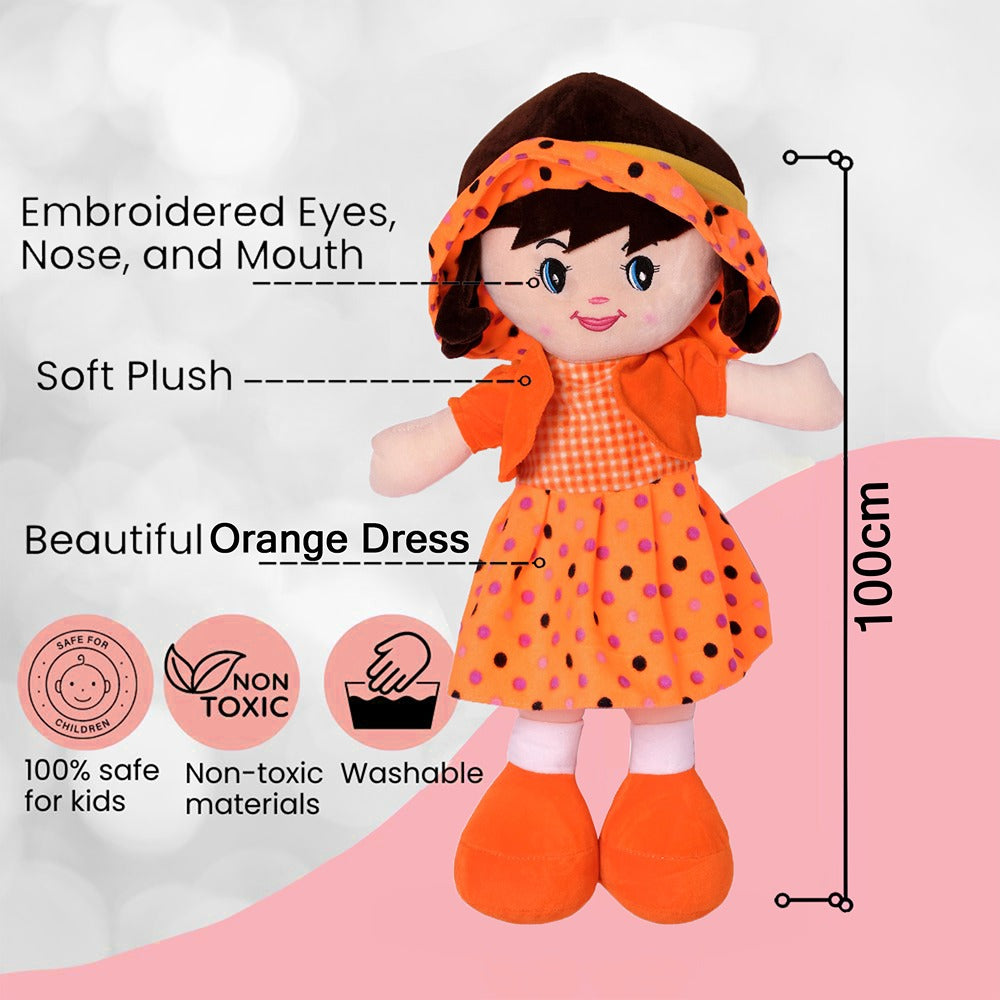 3.2 Feet Orange Super Soft Stuffed Huggable Girl Winky Doll | Washable