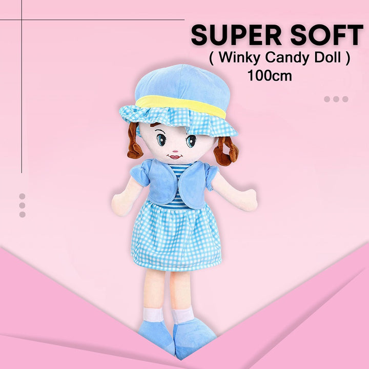 3.2 Feet Sky Blue Super Soft Stuffed Huggable Girl Winky Doll | Washable