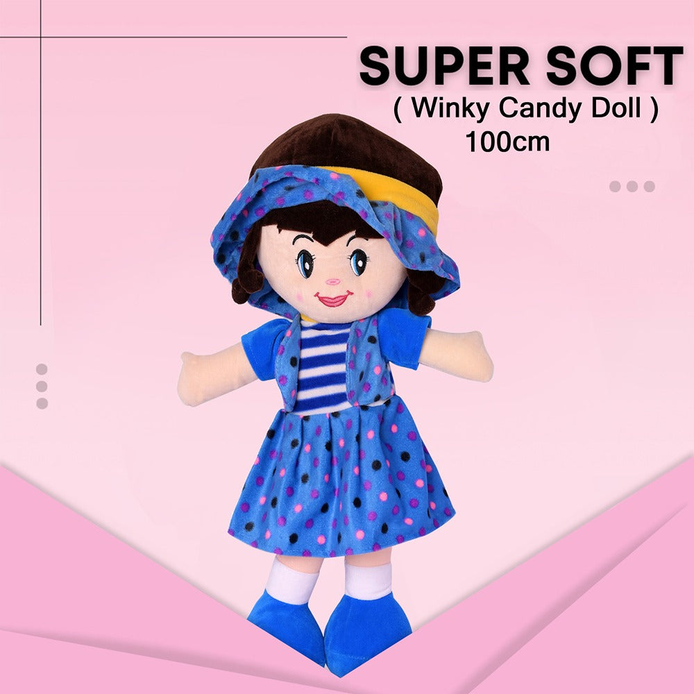 3.2 Feet Blue Super Soft Stuffed Huggable Girl Winky Doll | Washable