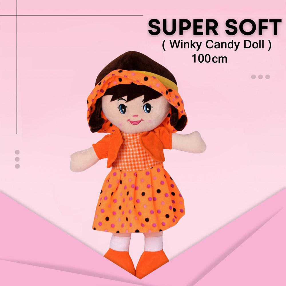 3.2 Feet Orange Super Soft Stuffed Huggable Girl Winky Doll | Washable