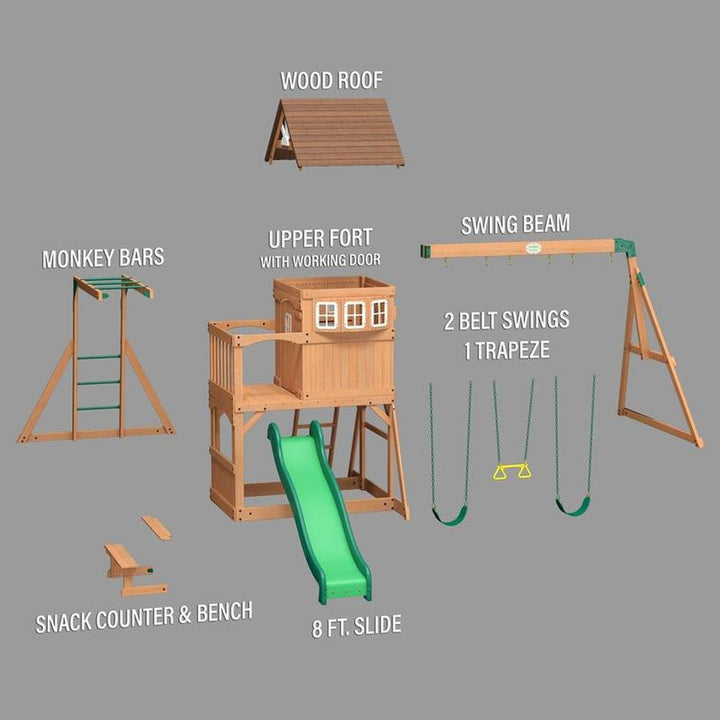 Montpelier Swing Set- Playhouse with Swing, Monkey Bars & Sandbox | Weight - 146.51 Kg (3-10 Years)