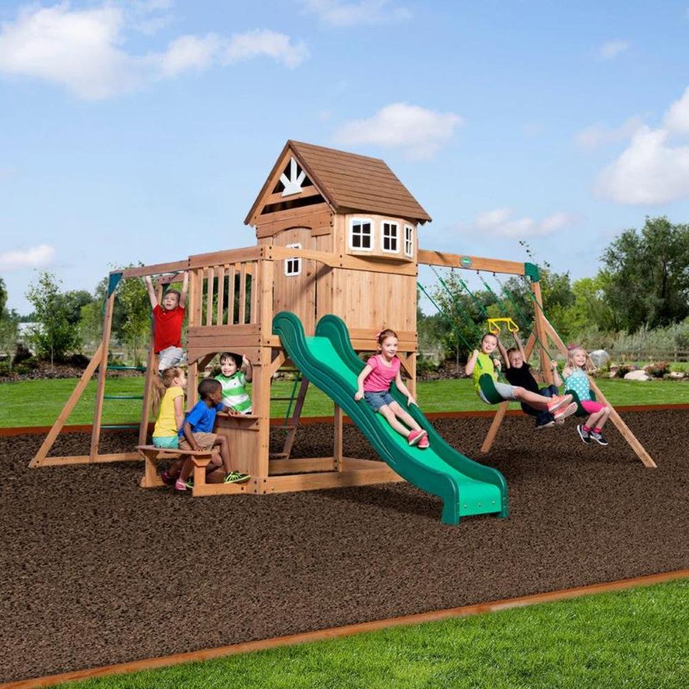 Montpelier Swing Set- Playhouse with Swing, Monkey Bars & Sandbox | Weight - 146.51 Kg (3-10 Years)