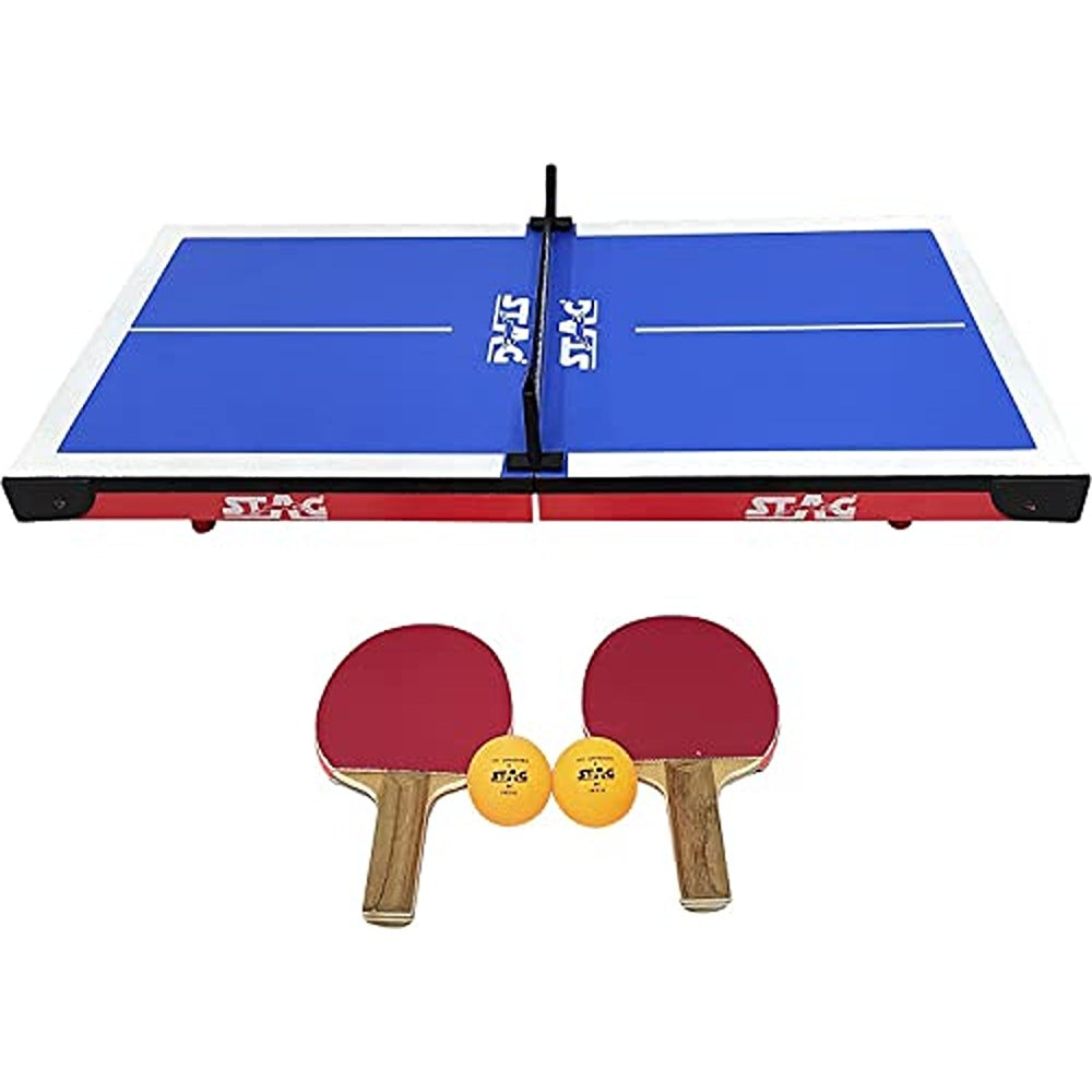 STAG ICONIC Super Mini Table Tennis Table| Portable Indoor Ping Pong Super Mini Table for Kids Fun Recreational Play| Included with TT Rackets and Balls| All in a Briefcase-Size Foldable Design