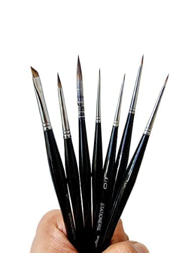 Set of 7 Brushes | Artists Premium Synthetic Round Shape Mini Spotter Shorter,Tighter Hair and Less Flex Brass Ferrule Miniature Liner for Accurate Detailing and Lines Artwork