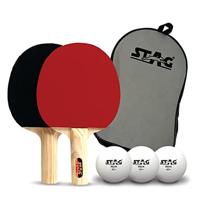 STAG ICONIC Club Professional Table Tennis Playset, 2 Racquets & 3 Balls (White)