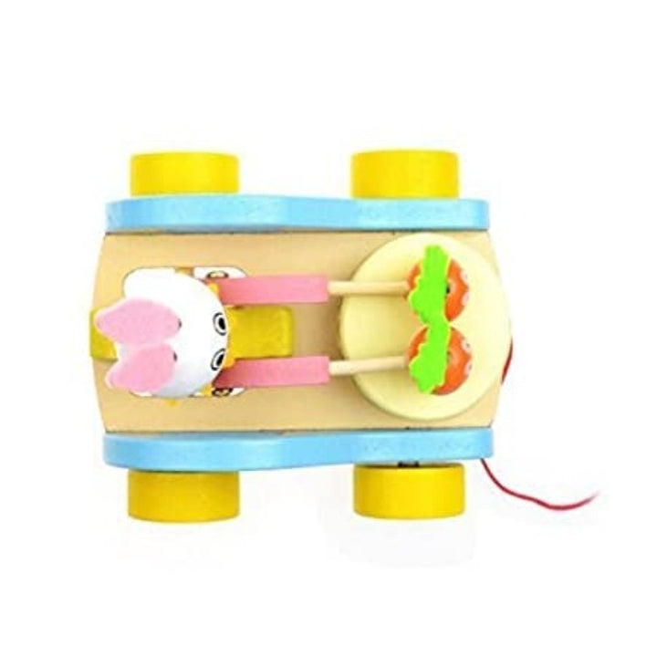 Wooden Drum Musical Pull Along Toy | Baby Early Walking Pull Toy (Rabbit)