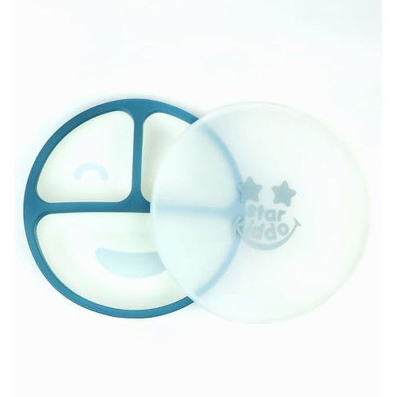 Joyful Beginnings Adorable Suction Plate with Anti Dust Cover  for Babies | Baby-Led Weaning Must Have (Greek Blue)