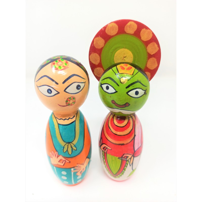 Wooden Toy Pretend Play Kathakali Peg Dolls