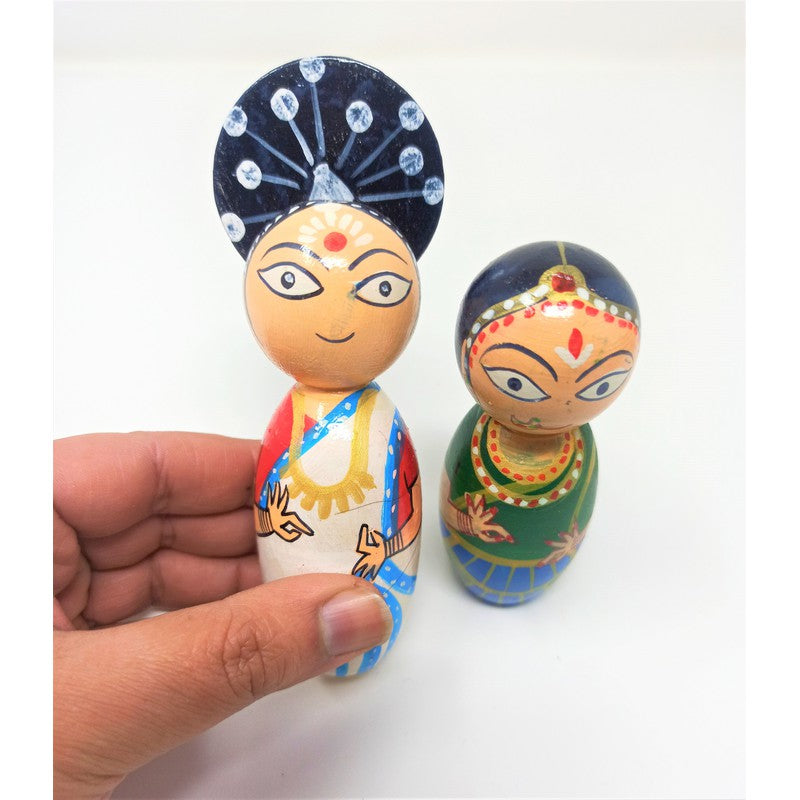 Wooden Toy Pretend Play Odissi Peg Dolls