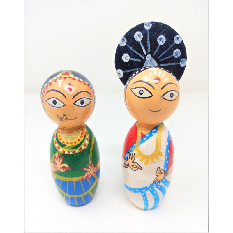 Wooden Toy Pretend Play Odissi Peg Dolls